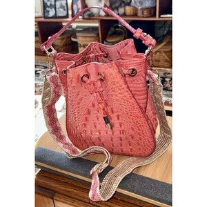 NWT $365 BRAHMIN Melinda Bucket Bag Coral Snapdragon Melbourne Shoulder Tote